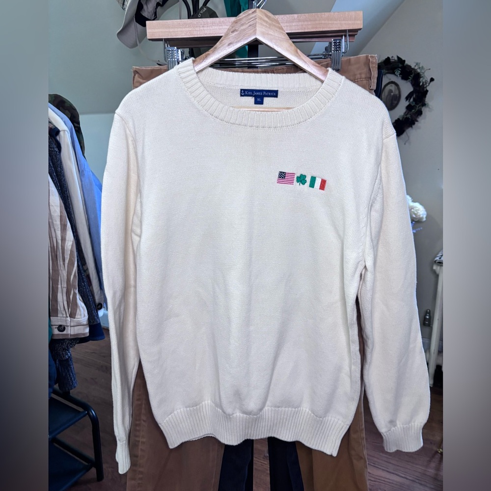 Cream Kiel James Patrick Irish-Themed Crewneck Sweater